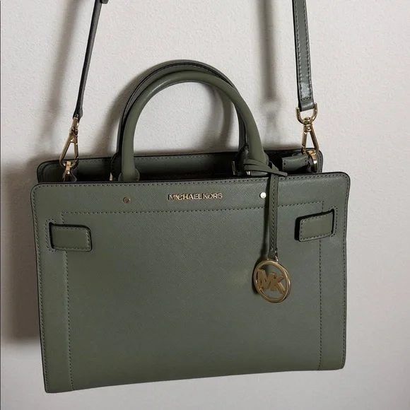 Michael Kors Rayne Saffiano Leather Satchel Olive Green - Picture 2 of 10